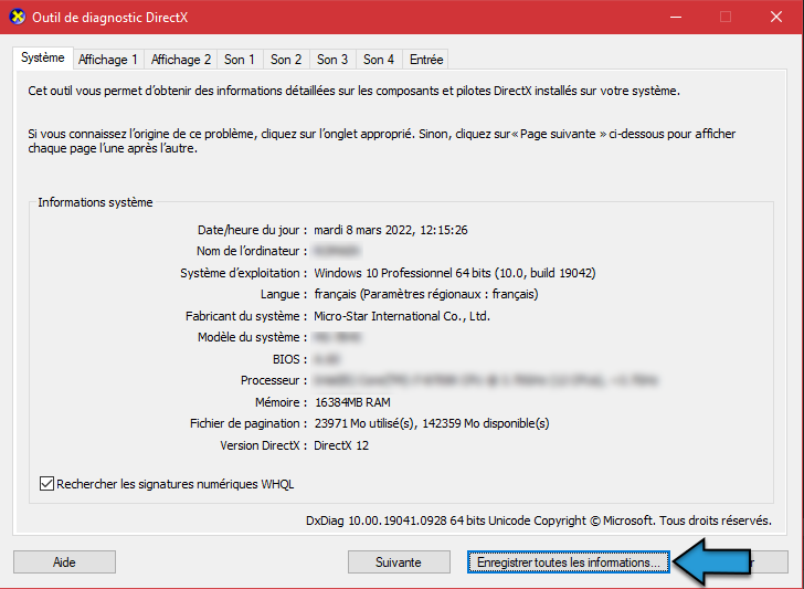 rapport de diagostic windows