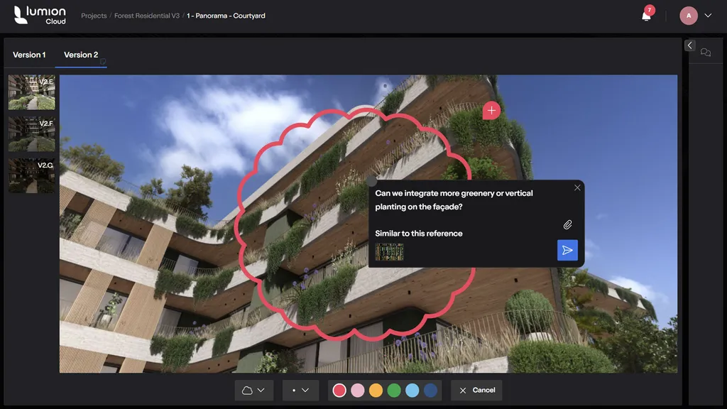 Retour-version-projets-Lumion-cloud Outil-collaboration-architectes-clients-Recueillir-retours-rendus-3d-un-seul-espace-de-travail-Lumion-cloud